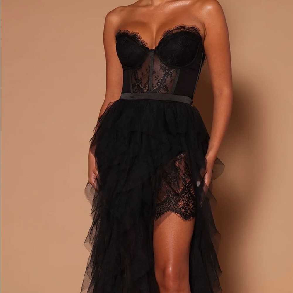 Fashion Nova Black Lace High Low Dress